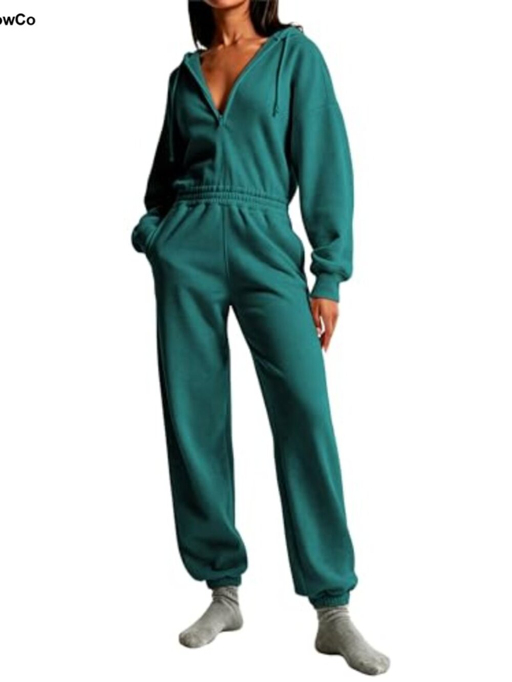 Women's Half Zip Long Sleeve Hoodie Jumpsuit Jogger Sweatsuit